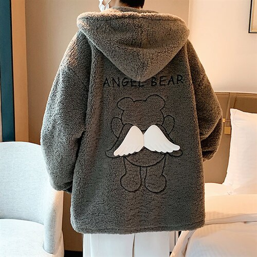 冬季新款宽松小飞熊刺绣羊羔毛棉服连帽棉袄棉衣A071-1009-P120,男装棉衣,电商A125
