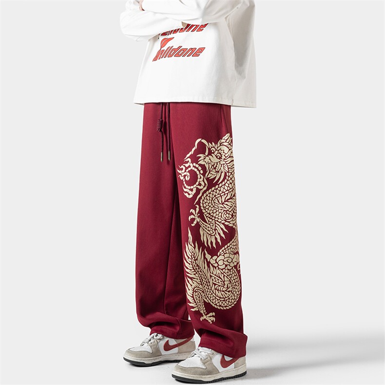 2024春季新款无影墙大码龙年风印花卫裤M-5XHK24139-P60,男装休闲裤,电商A022