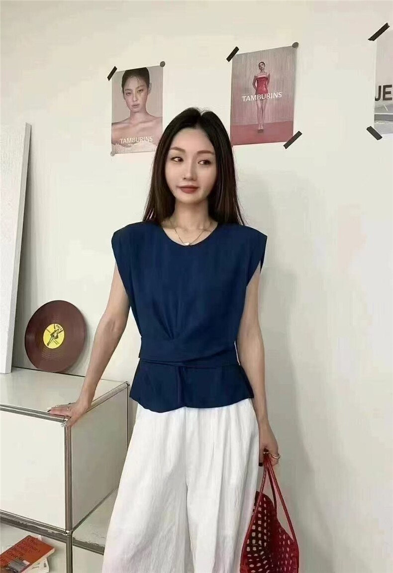法式高级感掐腰飞飞袖上衣女夏季新款设计感小众别致绝美小衫夏款,女装T恤,翩雅女装供货