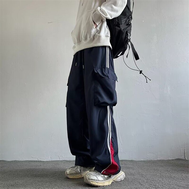 2025复古条纹休闲裤子男宽松慵懒风直筒运动裤K91，女装休闲裤，星座1108-1