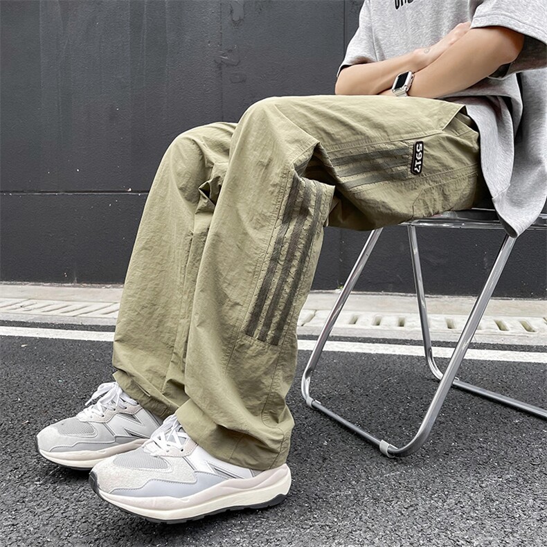 条纹裤子男夏季薄款速干工装裤直筒运动休闲长裤，男装工装外套，星座410-7