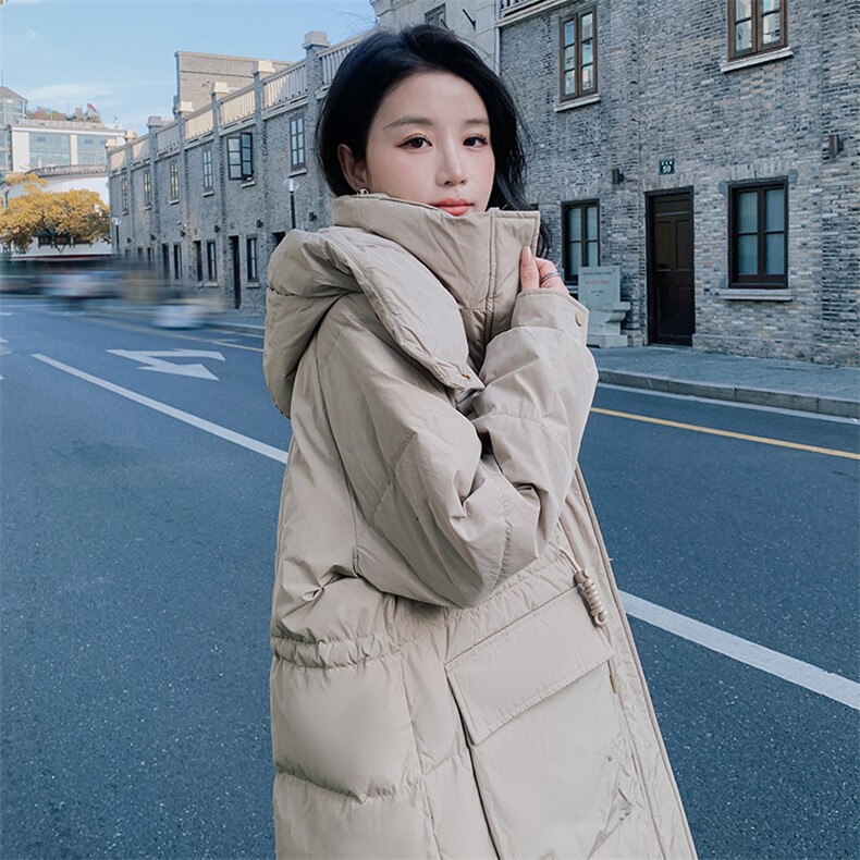 现货贴标工装中长款羽绒服50绒,女装羽绒服,菡迪欧娜