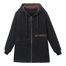 2025冬季新款时尚小熊刺绣加绒保暖牛仔棉衣女短款修身显瘦外套，女装棉衣/棉服，衣之秀