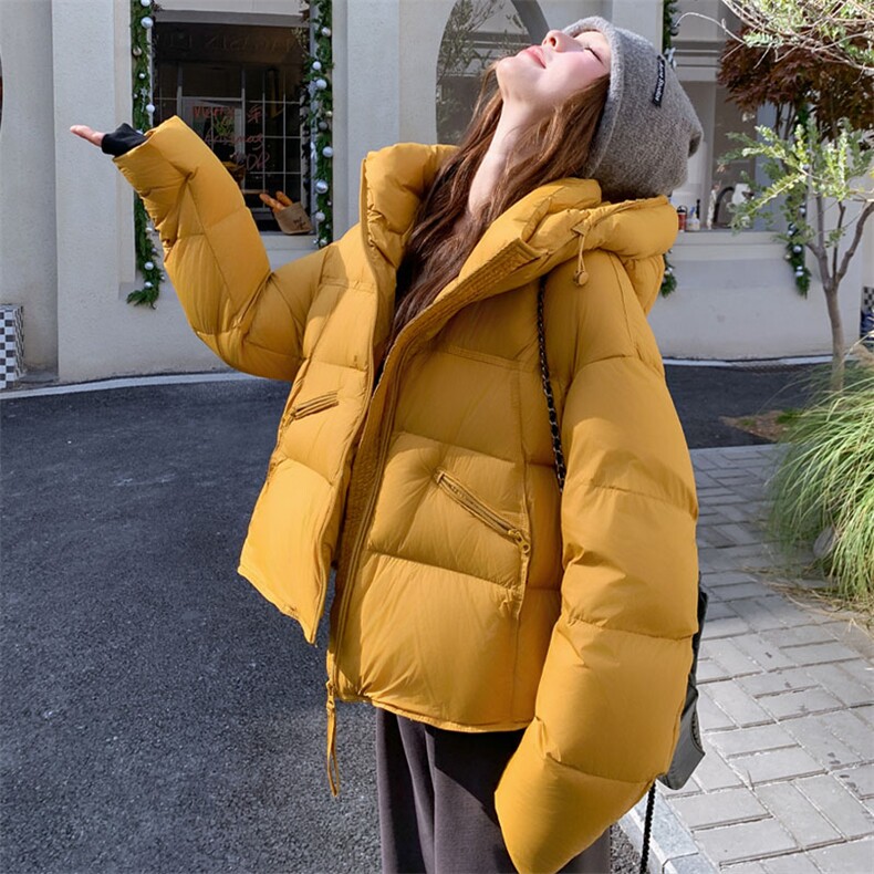韩系橙色立领羽绒服女冬2025新款超火好看高级小众保暖加厚短外套,女装羽绒服,2D143