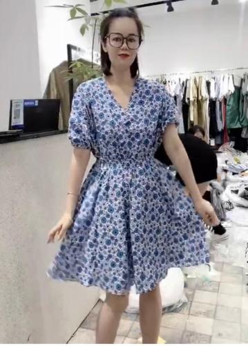 ZCL616夏季新款2021韩版收腰显瘦温柔风太阳花连衣裙,女装连衣裙,L·H·X