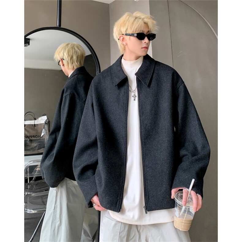 706-1-MN8642-P108 冬季韩版男士廓形拉链毛呢外套痞帅夹克上衣图片