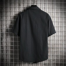 2021春季新网格挂拍日系大码男卡通小猫印花衬衫短袖C3003-P35，男装衬衫，电商A001