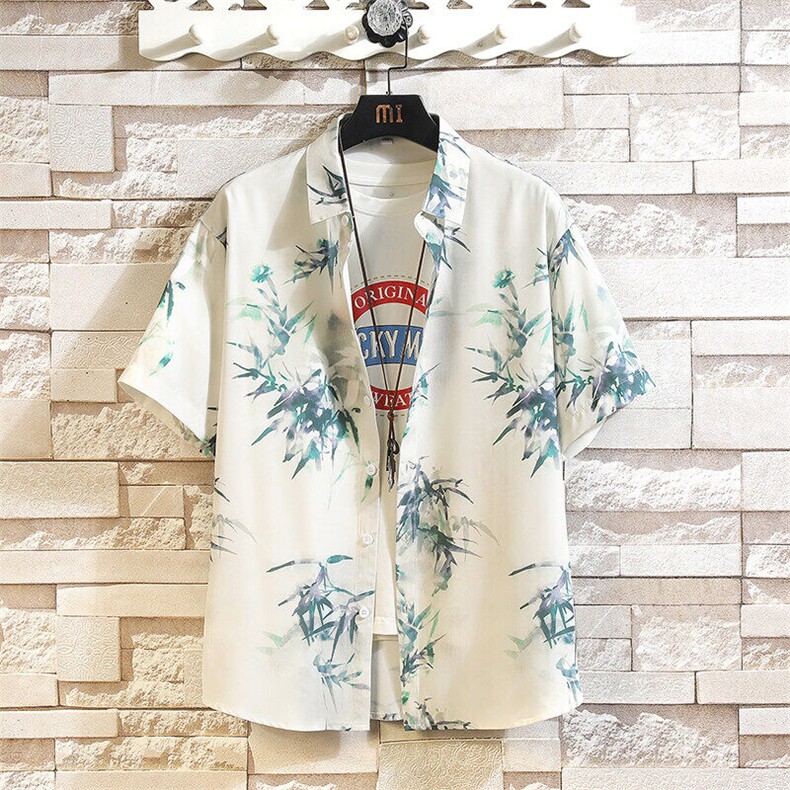 精品花衬衫大码男短袖夏季痞帅休闲上衣服外套翻领衬衣A012/P35,男装T恤,电商A012
