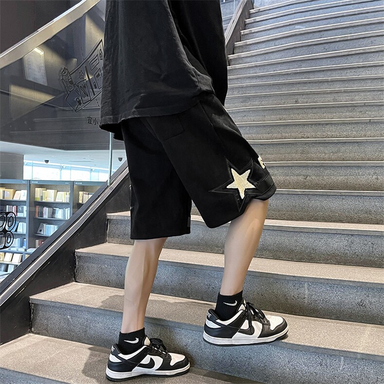 美式高街刺绣休闲短裤男夏季潮牌嘻哈宽松五分运动裤子D990-p33,男装休闲裤,星座1008-1