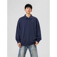 抖音得物高品质二开230克精梳珠地光版纯色宽松长袖T恤翻领POLO衫，男装T恤，电商A486