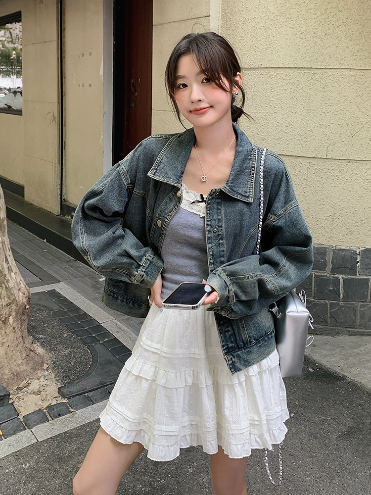 新款水洗牛仔外套宽松慵懒风短款显瘦百搭时尚，女装牛仔外套，帛锦泉