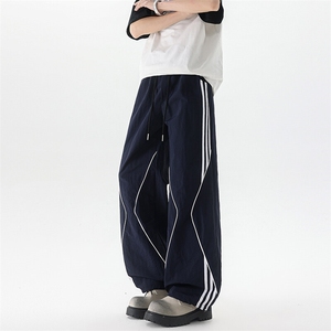 美式高街条纹裤子男夏季冰丝宽松冲锋户外工装伞兵阔腿裤KZ047P55图片