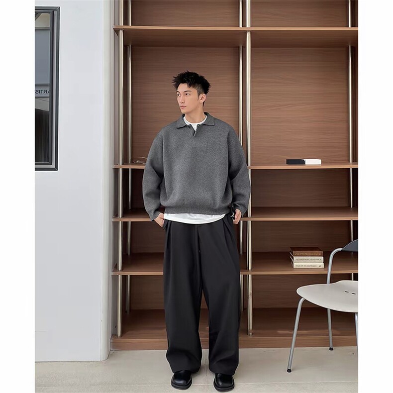 宽松慵懒翻领毛衣一粒扣针织衫套头1446-P75,男装针织衫/毛衣,星座1012-1