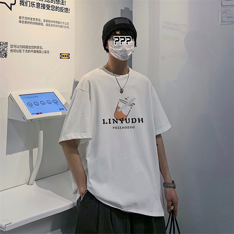 DF384-TP20-港风2023夏季短袖T恤男潮流纯棉印花上衣五分袖打底衫,男装T恤,电商A102-1