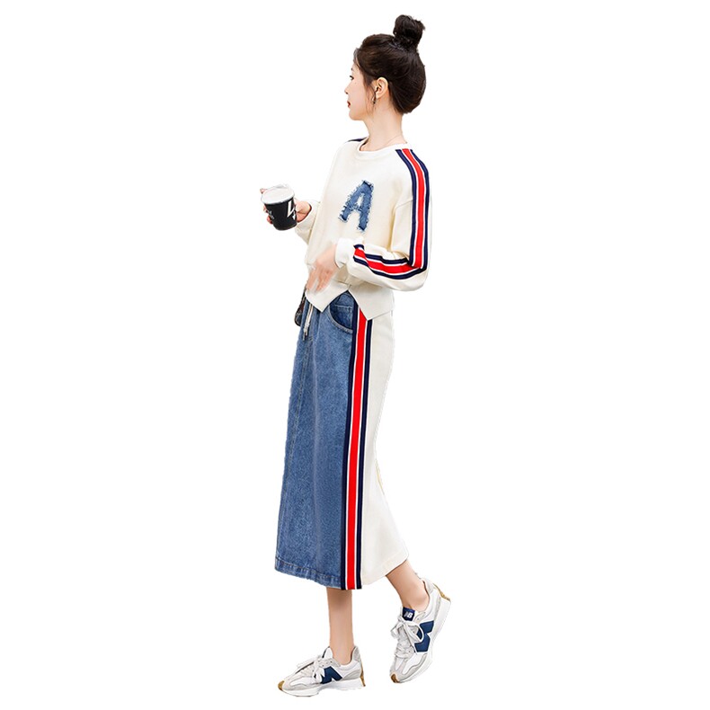 （现货）2024年春夏季拼接时尚牛仔套装两件套女装,女装套装/套裙,半夏