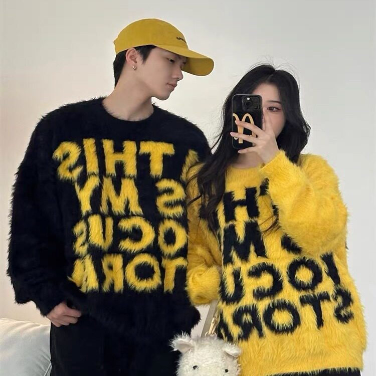 新款美式复古字母毛衣男女情侣宽松秋冬慵懒休闲针织衫MY100-P59图片