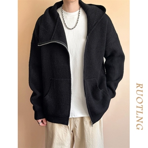 现货-连帽秋季毛衣男潮牌斜拉链高品质潮流开衫卫衣-AM2361-P80图片