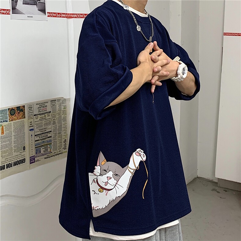 Q11013-P30春夏季七分袖t恤男大码五分袖男短袖中袖港风,男装T恤,电商A040A