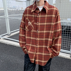 2024春季新款美式oversize宽松衬衣格子长袖衬衫男现货W8146-P45，男装衬衫，星座512-4