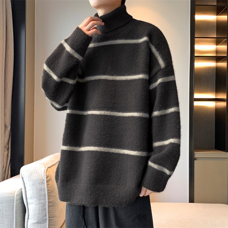 秋季新款港风条纹慵懒风套头高领保暖毛衣男XZ608-TM281-P65控88,男装针织衫/毛衣,星座608(原A046)