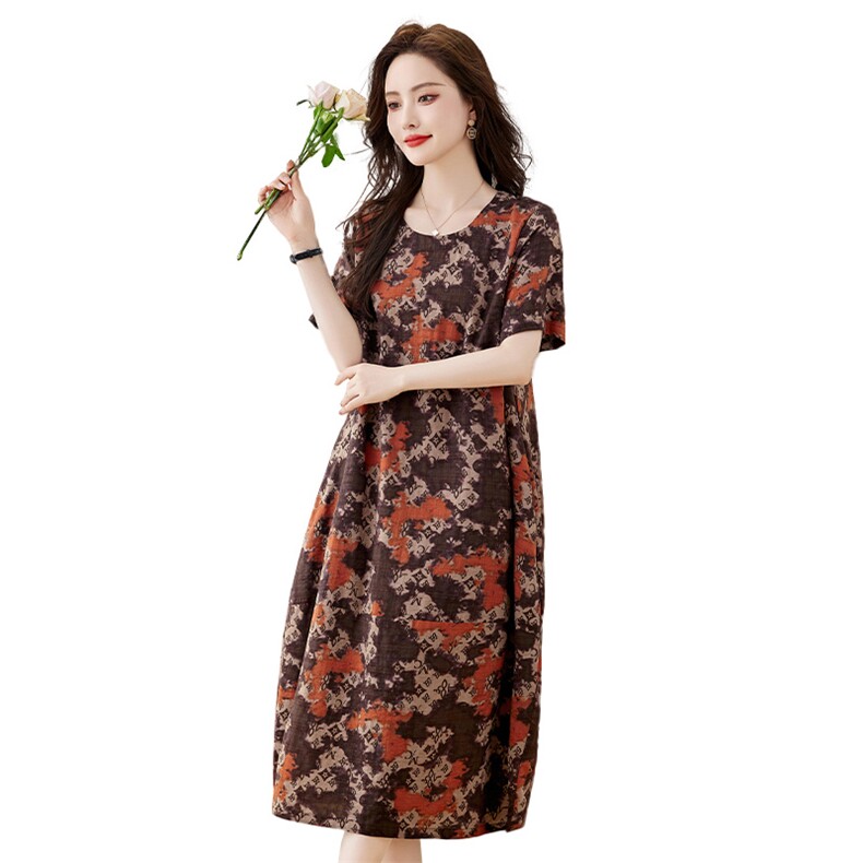 2025夏季新款时尚潮流印花连衣裙修身显瘦大码女装,女装连衣裙,倪叶myz