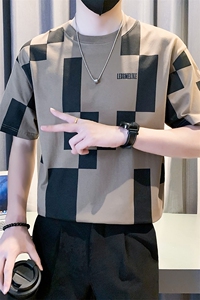 2025新款夏季短袖T恤男潮牌拼色圆领半袖体恤 A313-1-33015A-P55图片