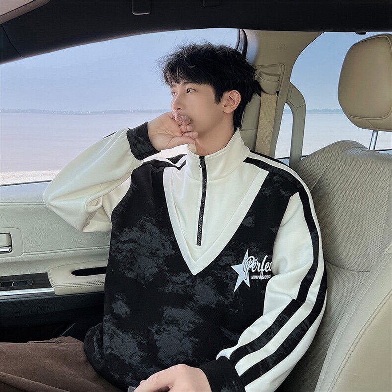 现货2026春季脏脏布半拉链卫衣假两件宽松A436-109-P5888,男装卫衣,电商A436