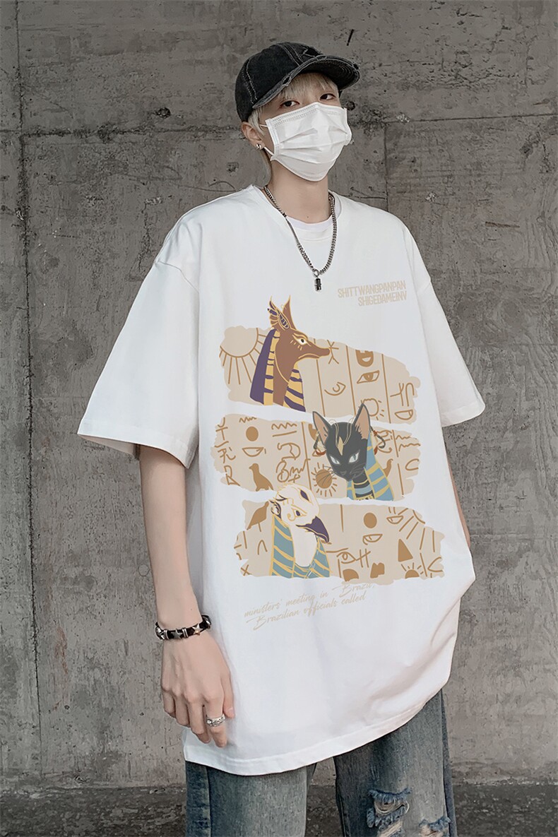男装短袖t恤夏季落肩袖宽松动物印花五分袖体恤XZ514-2-2401-P28,男装T恤,星座514-2(原B239)