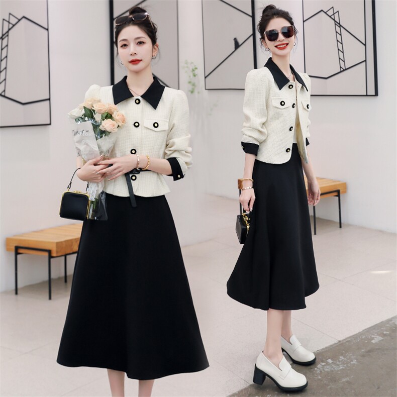 法式小香风POIO领外套女春时尚气质系带收腰洋气小个子减龄两件套,女装套装/套裙,时尚俏佳人