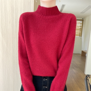 秋冬季新款纯色毛衣女长袖宽松显瘦百搭一线7针加厚针织衫图片
