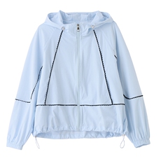 蕾丝花边拼接撞色防晒衣女2025夏新款户外轻薄透气长袖防晒服外套，女装防晒衣，沐七七