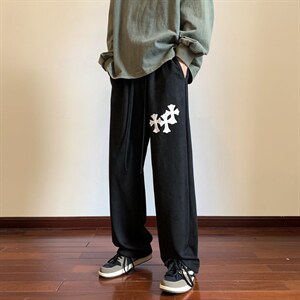 秋季麂皮绒十字架皮刺绣休闲裤地板景M~5XL XZ604-KP85-P55控68图片