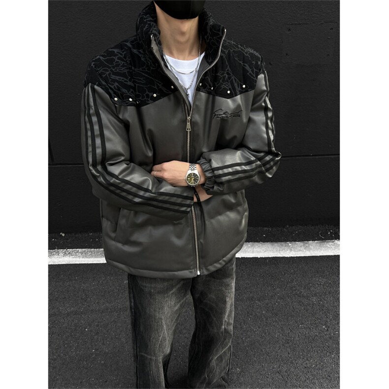 PU皮棉服冬季宽松港风棉衣立领冬装棉袄外套男MY249-特P105控168,男装棉衣,电商B370