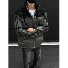 PU皮棉服冬季宽松港风棉衣立领冬装棉袄外套男MY249-特P105控168，男装棉衣，电商B370
