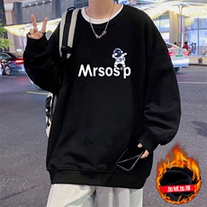 W369P35加绒45圆领卫衣秋冬长袖套头打底衫宽松美式高街无帽外套，男装T恤，星座304A