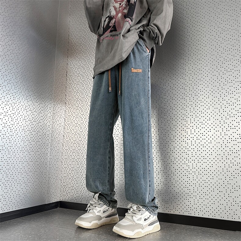 直筒牛仔裤美式潮牌复古宽松阔腿男生休闲夏天长裤子K825特批37,男装休闲裤,星座718-1