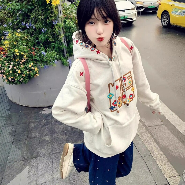 刺绣外套男女春秋冬季加绒加厚新款情侣套头卫衣WY8115 P60-65图片