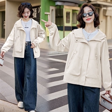 时尚宽松小个子休闲夹克外套女2024春秋新款百搭连帽女士短款风衣，女装短外套，以桐