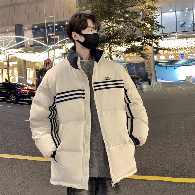 情侣装冬装 美式条纹织带棉服刺绣logo棉衣休闲外套男 G1100 P118图片