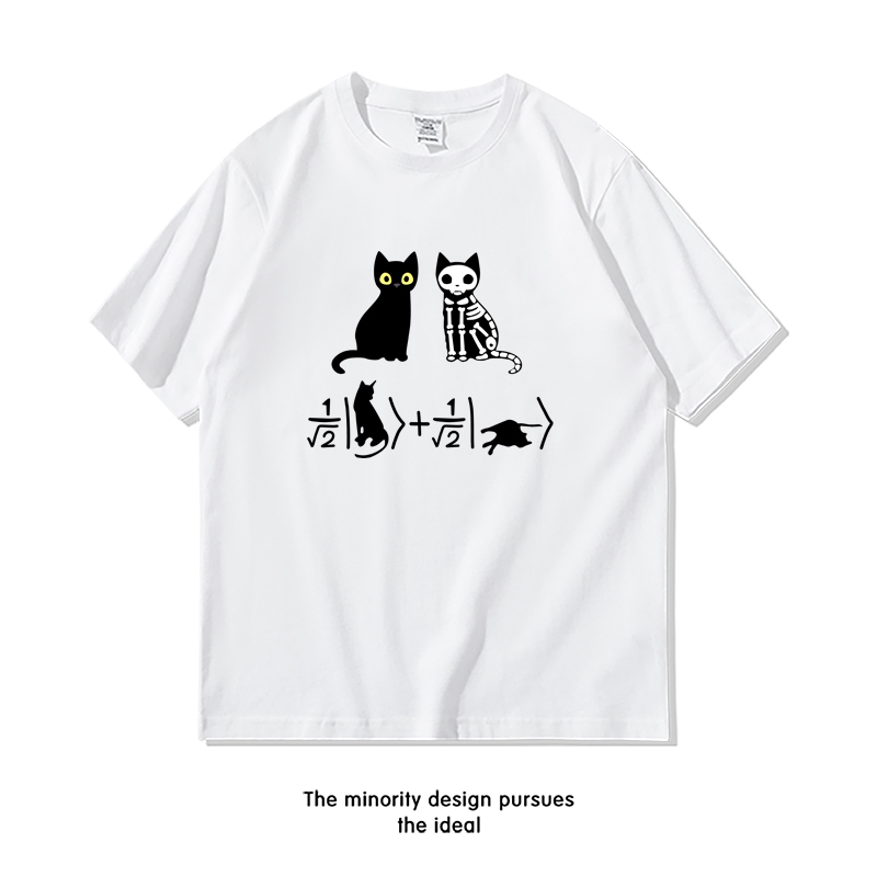 Schrödinger's Cat Physics Quantum Mechanics Formula Short Sleeve T-Shirt for Men and Women Summer Pure Cotton Loose Half-Sleeve Clothing Trendy