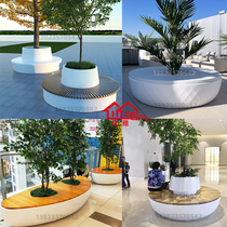 Round fiberglass shopping mall tree pool seat garden leisure stool flower box chair street commercial rest chair