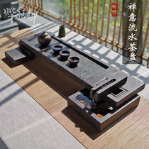 Running water tea tray Household Kung Fu tea Zen tea Sea tea table Tea set Stone natural stone large black gold stone tea tray