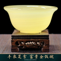 Natural jade Golden rice bowl Lucky crafts Hotel opening gifts rich ornaments decorations Art creativity