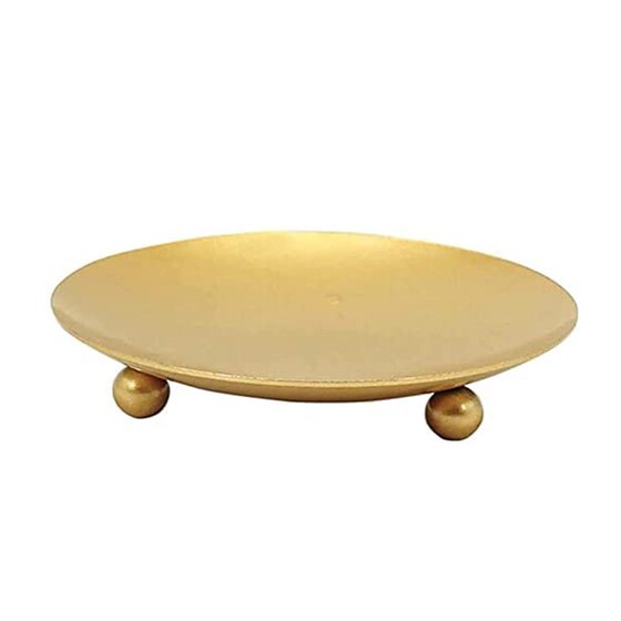 北欧复古圆形金色黑色香薰蜡烛托台铁艺托盘座摆件小烛台蜡台烛碟