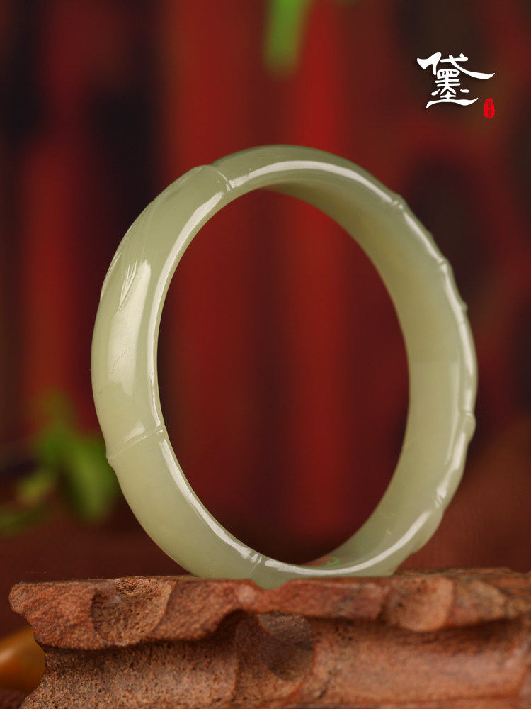 Dai Mo (jewelry)Hetian jade bracelet green and white jade Qingshui bamboo joint mountain material Wangfu formal female jade bracelet