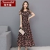 Mùa hè 2019 xuân hè mới của phụ nữ tay ngắn tay hoa lớn váy dài đầm xòe dài - Váy eo cao đầm nhún eo che bụng Váy eo cao