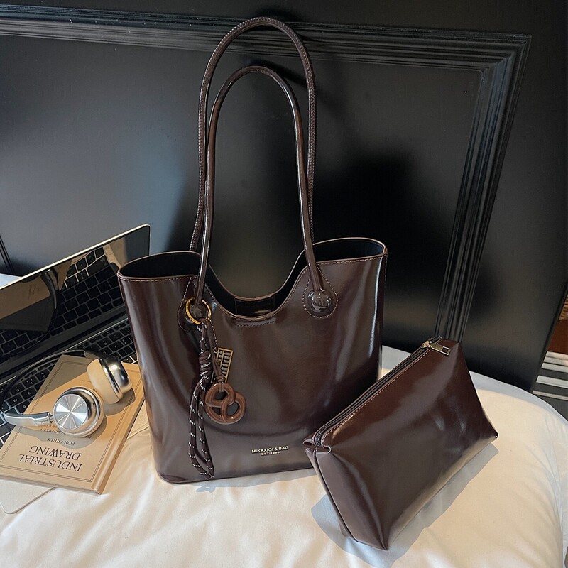 Authentic French Coor Koor【Mother-Daughter Bag】Vintage Coffee Color Large Capacity Hard Bottom Tote Bag for Work and Commuting Authentic French Coor Koor【Mother-Daughter Bag】Vintage Coffee Color Large Capacity Hard Bottom Tote Bag for Work and Commuting