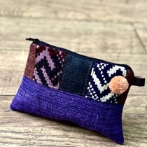 Domestic spot Thai handmade linen colorful splicing coin purse with pom-poms available in multiple colors Baye Workshop