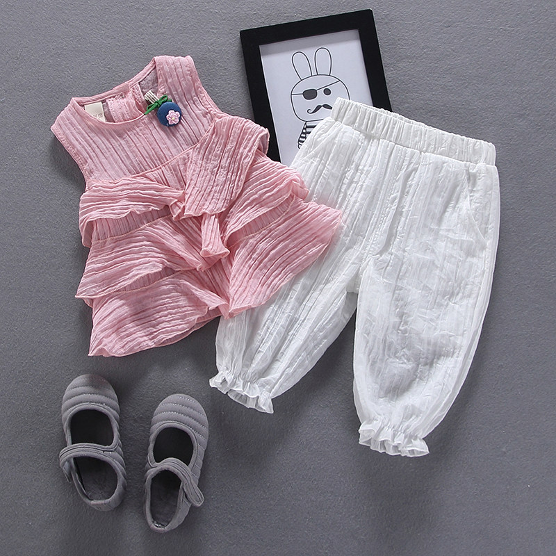0-5 0-5-year-old 2018 female baby's new summer dress suit Korean version girl sleeveless blouse light cage pants 2 pieces of baby