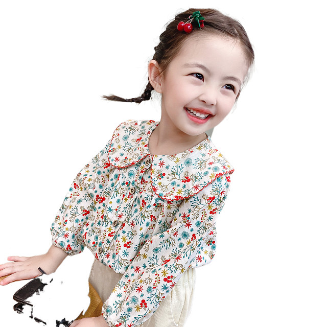 2022 new children's clothing autumn and winter clothing 3-8 years old girls plus velvet floral doll shirt shirt Western style baby clothes spring